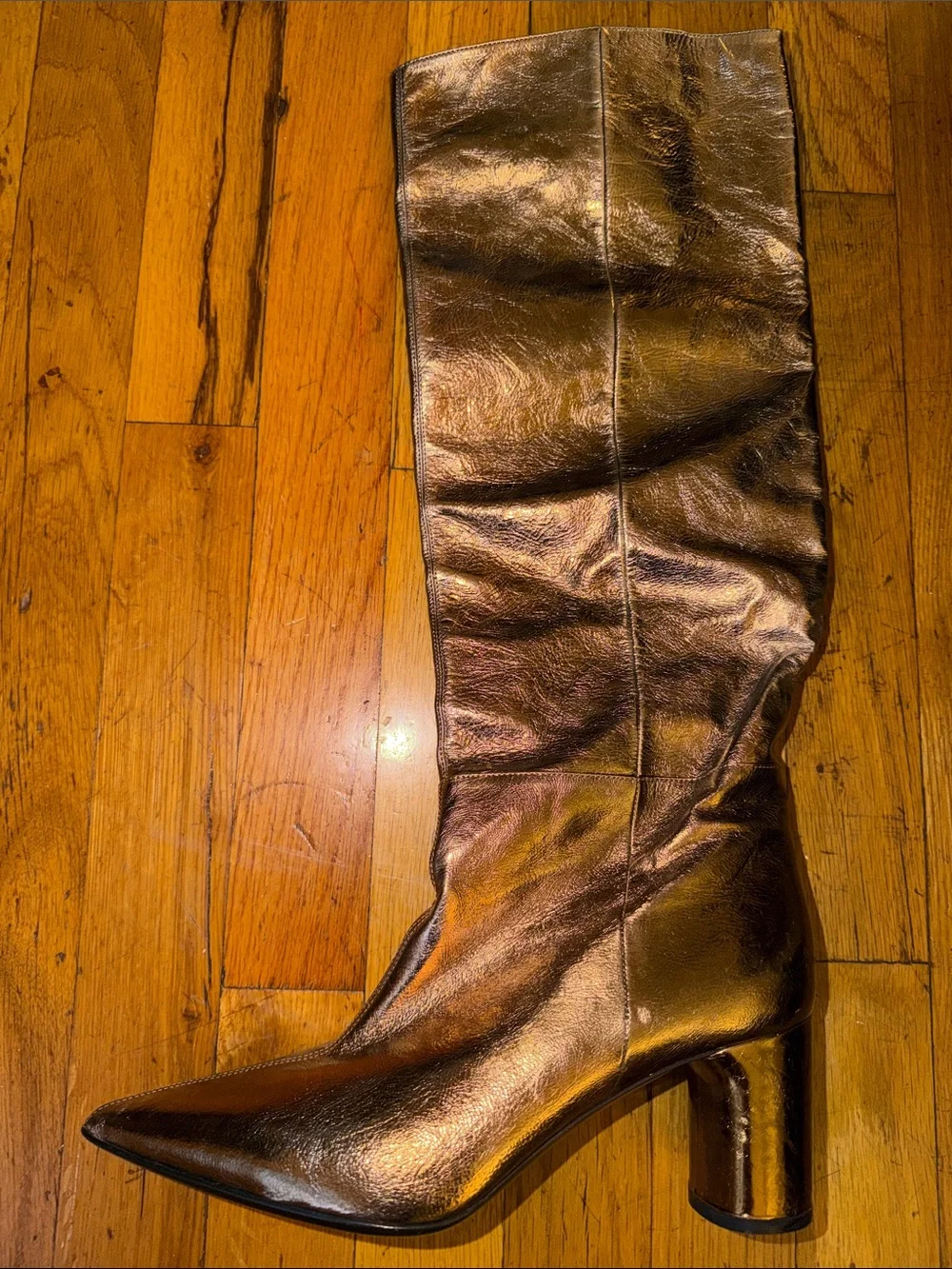 Casadei Gold Metallic Leather Knee-High Boots